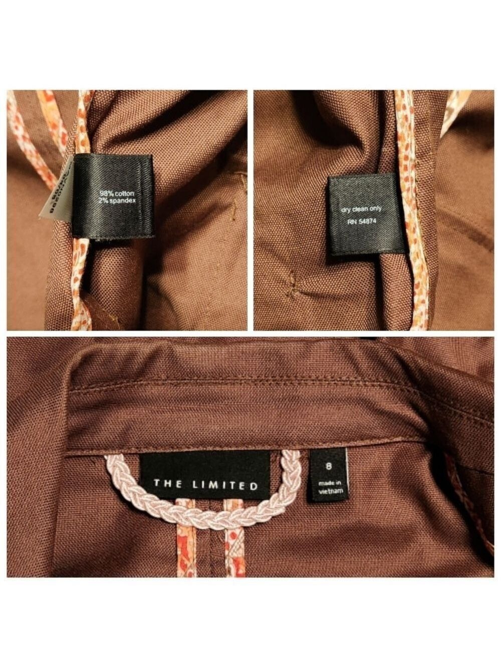 The Limited Brown Cotton Blend Fitted Career Blazer Jacket Size 8 - Picture 9 of 10